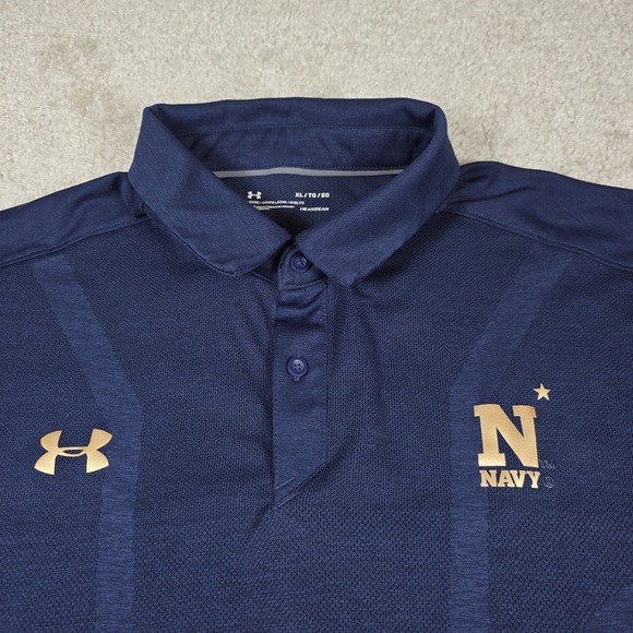 Under Armour Polo Shirt Mens Size XL Blue Pullover NCAA Navy Midshipmen Football - Picture 1 of 8